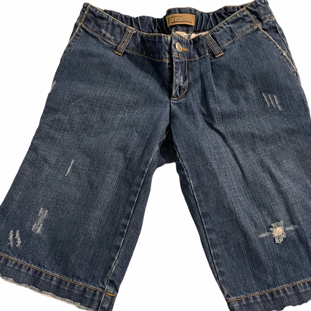 Old Navy maternity denim shorts distressed sz 2 Bermuda Drawstring Elastic